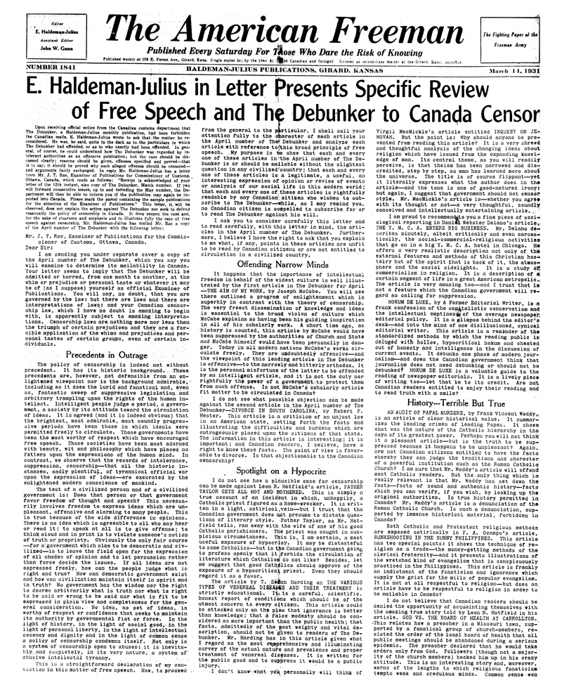 The American Freeman, Number 1841, Mar. 14, 1931